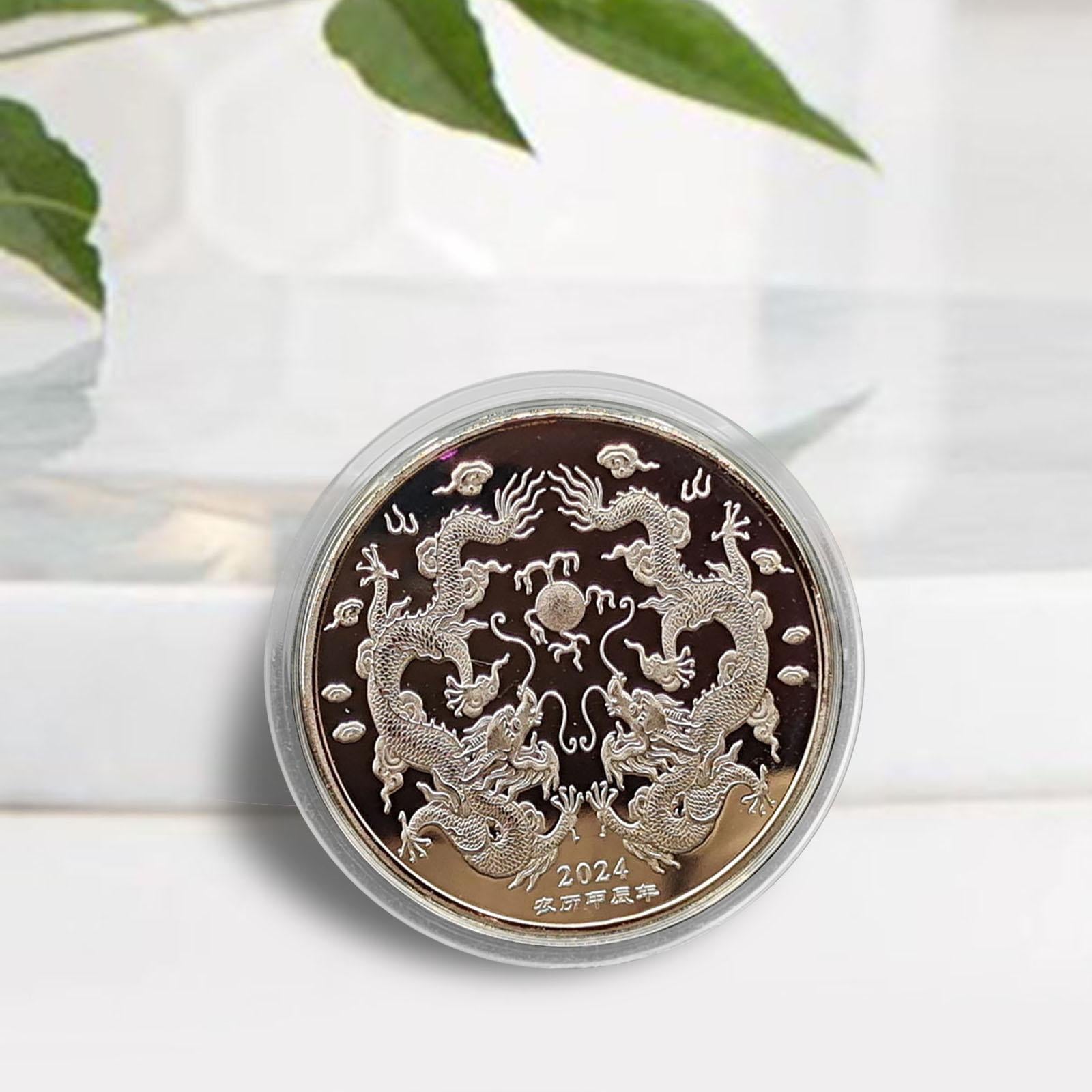 3x2024 Years of The Dragon Chinese Coin Badge Collection Coins for Family Adults Silver