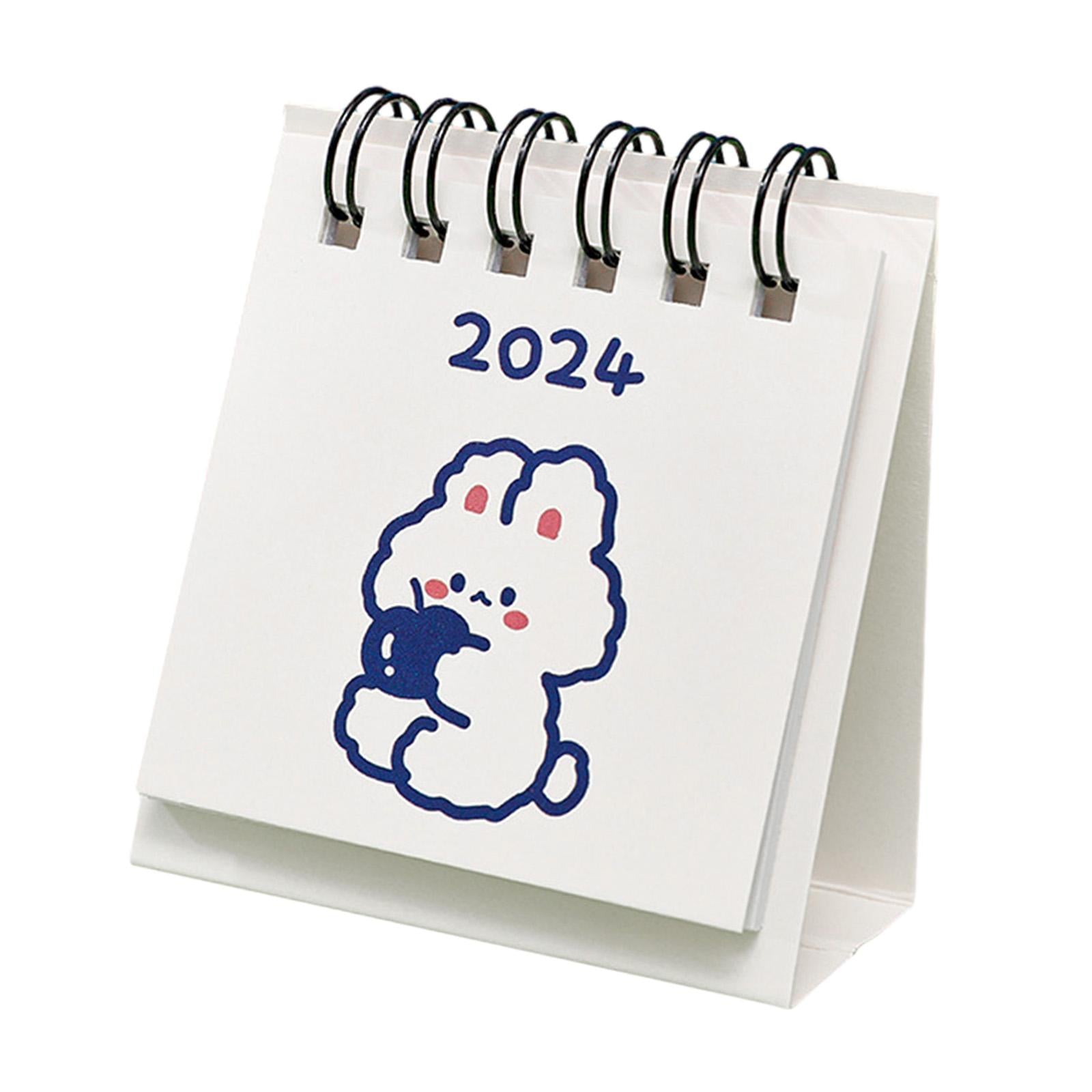 3xStanding Flip 2024 Desktop Calendar Mini Desktop Calendar for Desktop Office Rabbit