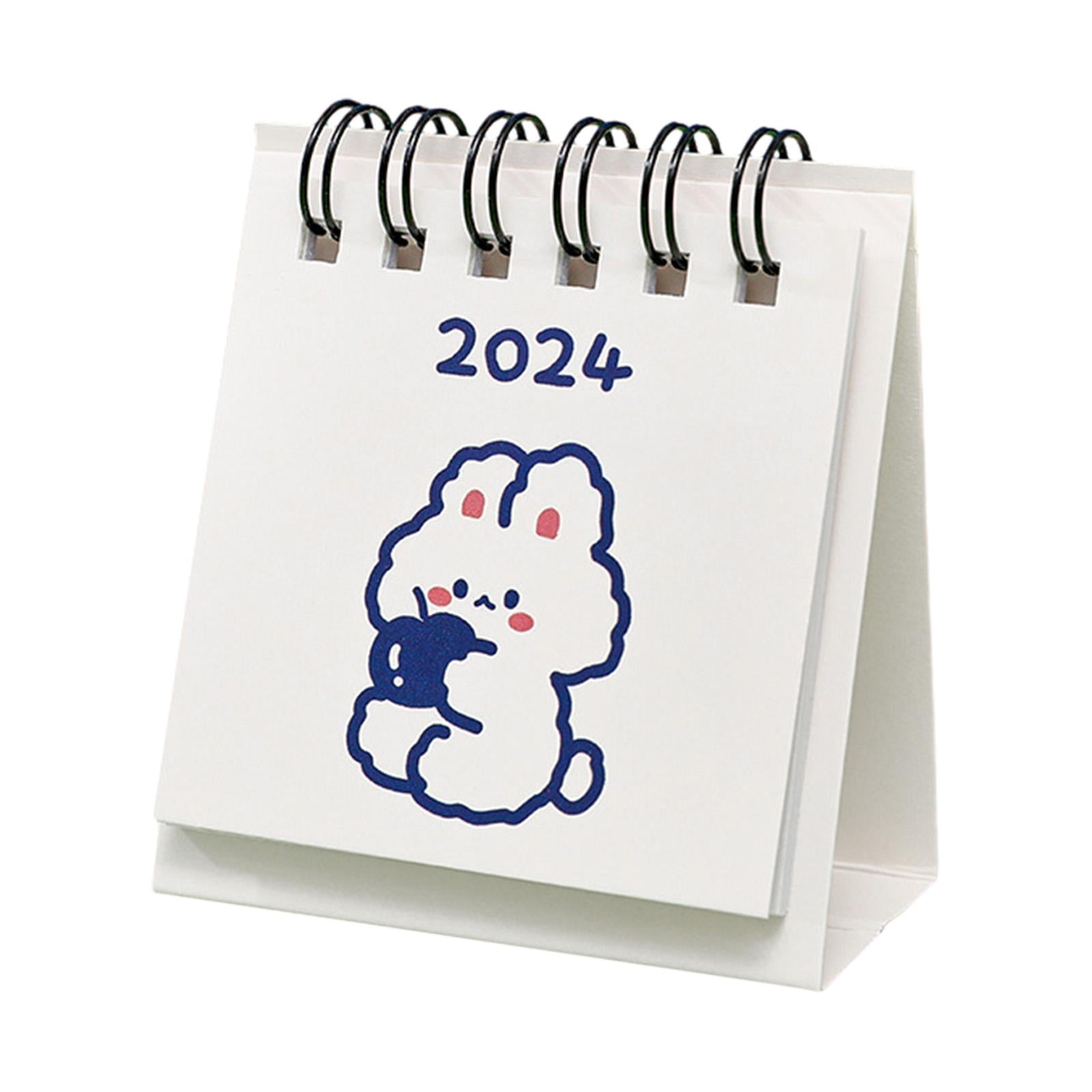 3xStanding Flip 2024 Desktop Calendar Mini Desktop Calendar for Desktop Office Rabbit