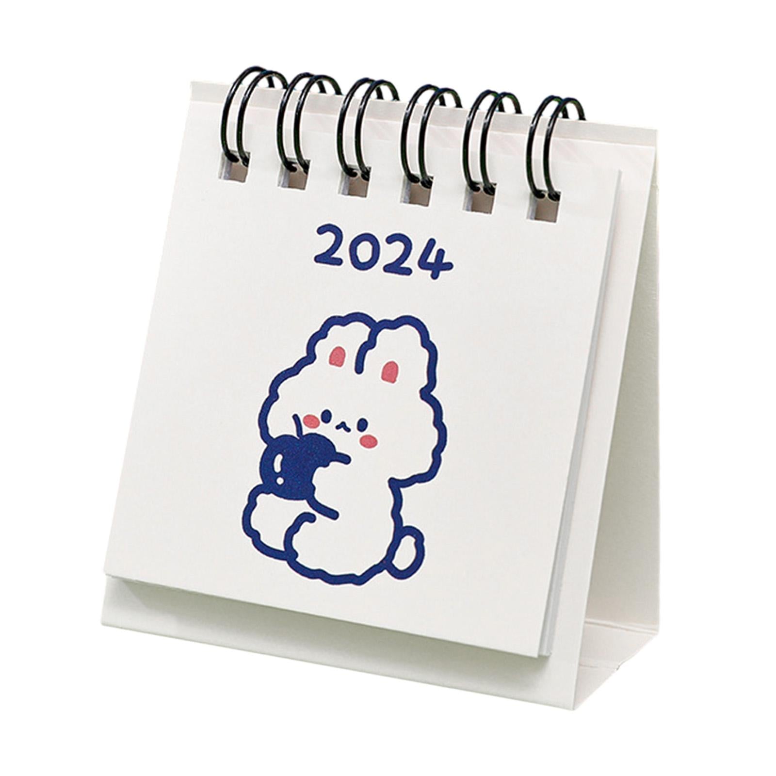 3xStanding Flip 2024 Desktop Calendar Mini Desktop Calendar for Desktop Office Rabbit