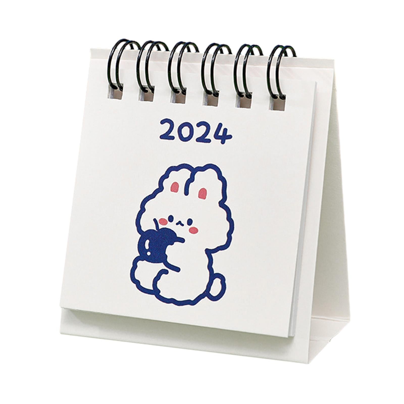 3xStanding Flip 2024 Desktop Calendar Mini Desktop Calendar for Desktop Office Rabbit