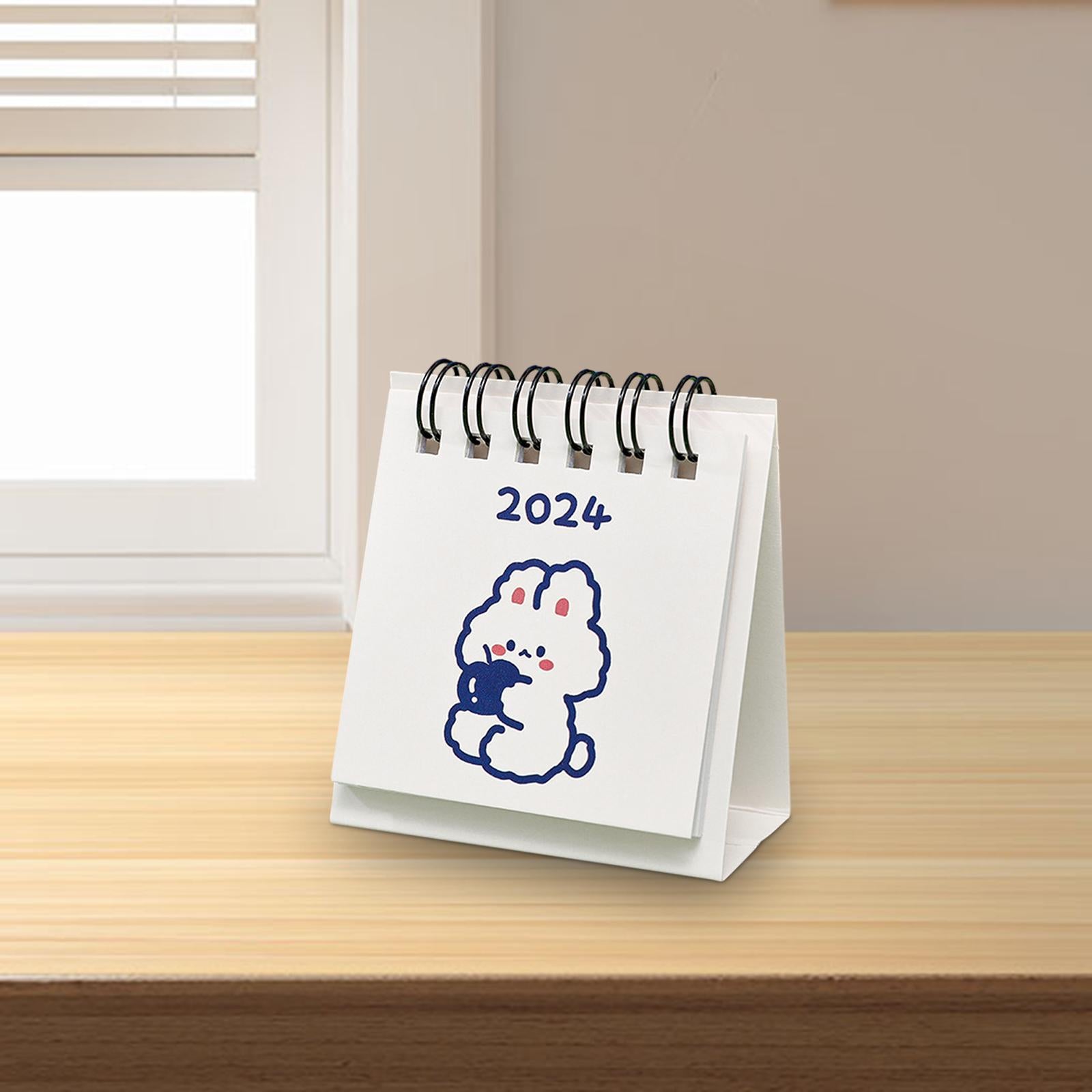 3xStanding Flip 2024 Desktop Calendar Mini Desktop Calendar for Desktop Office Rabbit