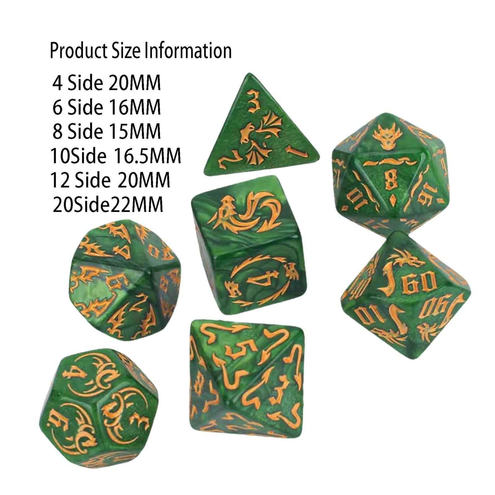7 Pieces Polyhedral Dices Party Game Dices Game Dices Set for KTV Card Games green