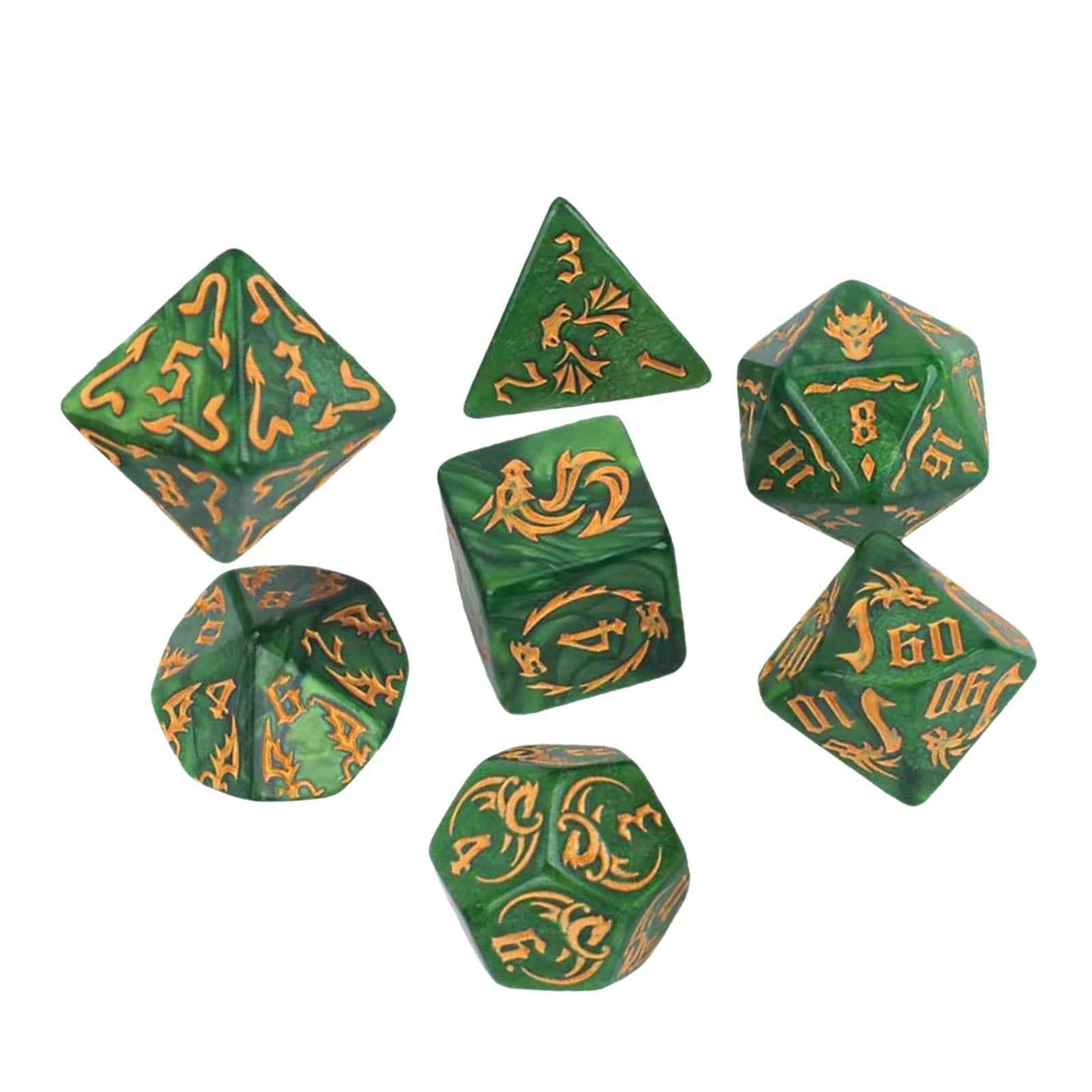 7 Pieces Polyhedral Dices Party Game Dices Game Dices Set for KTV Card Games green