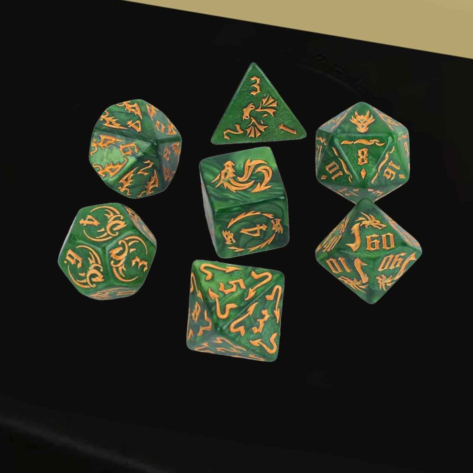 7 Pieces Polyhedral Dices Party Game Dices Game Dices Set for KTV Card Games green