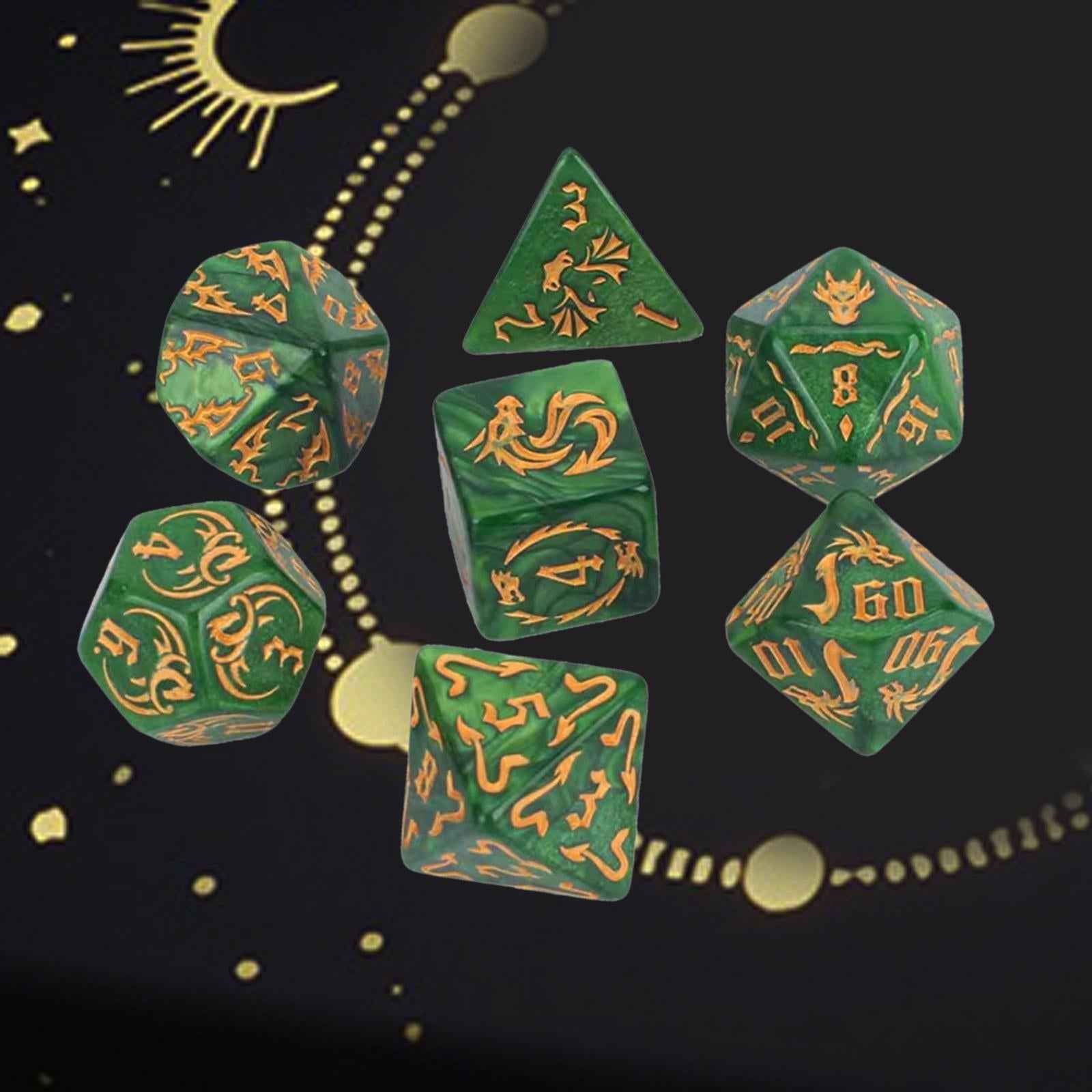 7 Pieces Polyhedral Dices Party Game Dices Game Dices Set for KTV Card Games green