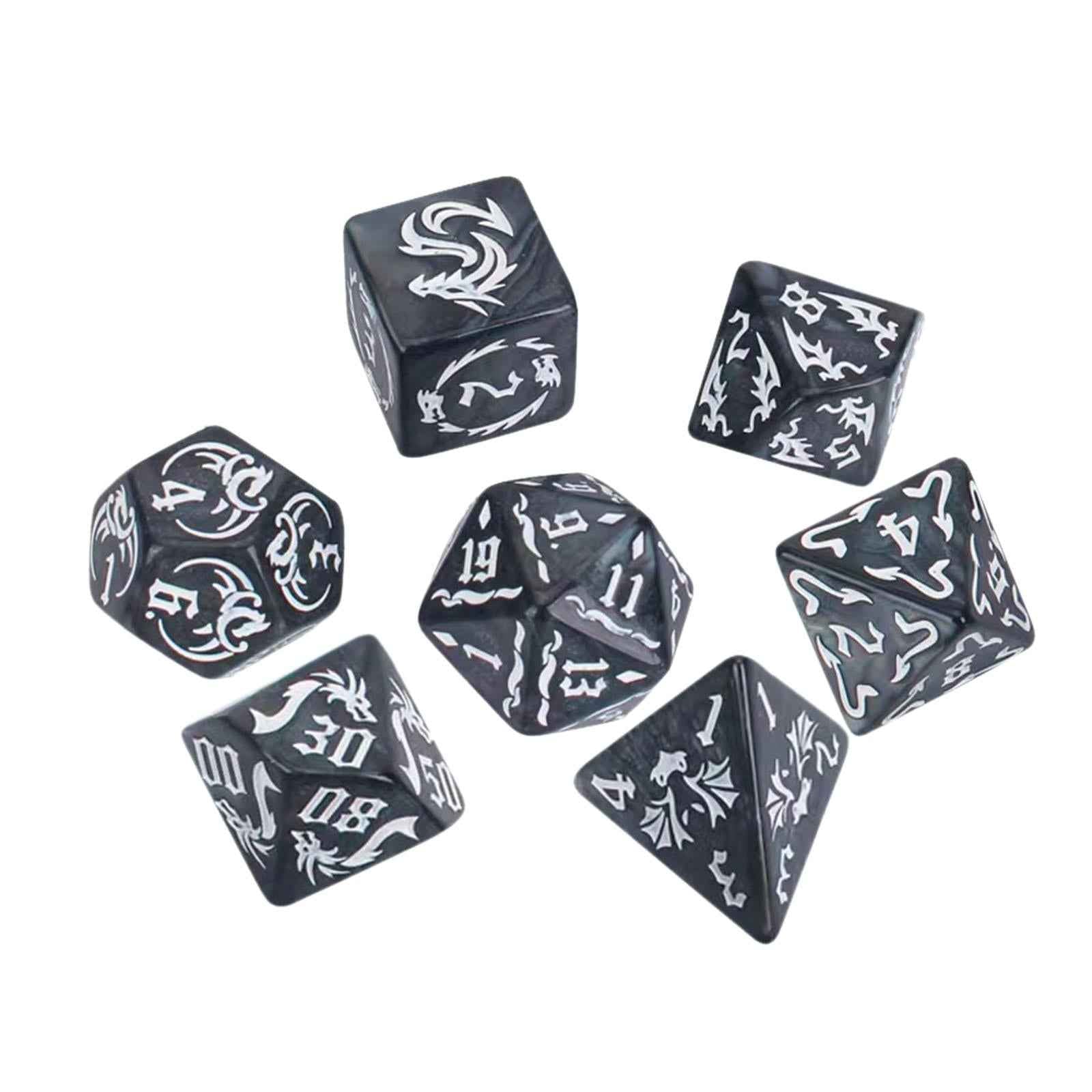 7 Pieces Polyhedral Dices Party Game Dices Game Dices Set for KTV Card Games black