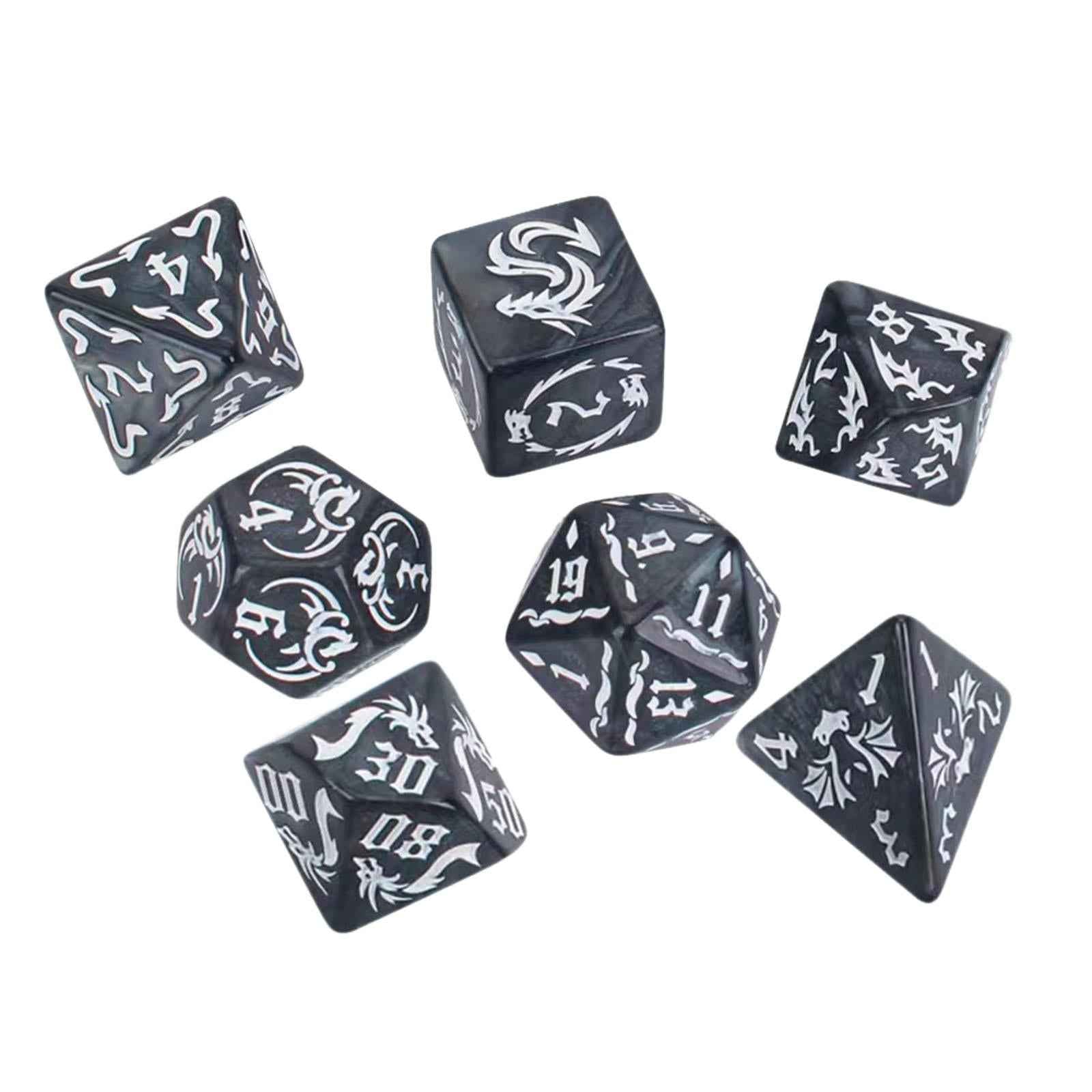 7 Pieces Polyhedral Dices Party Game Dices Game Dices Set for KTV Card Games black