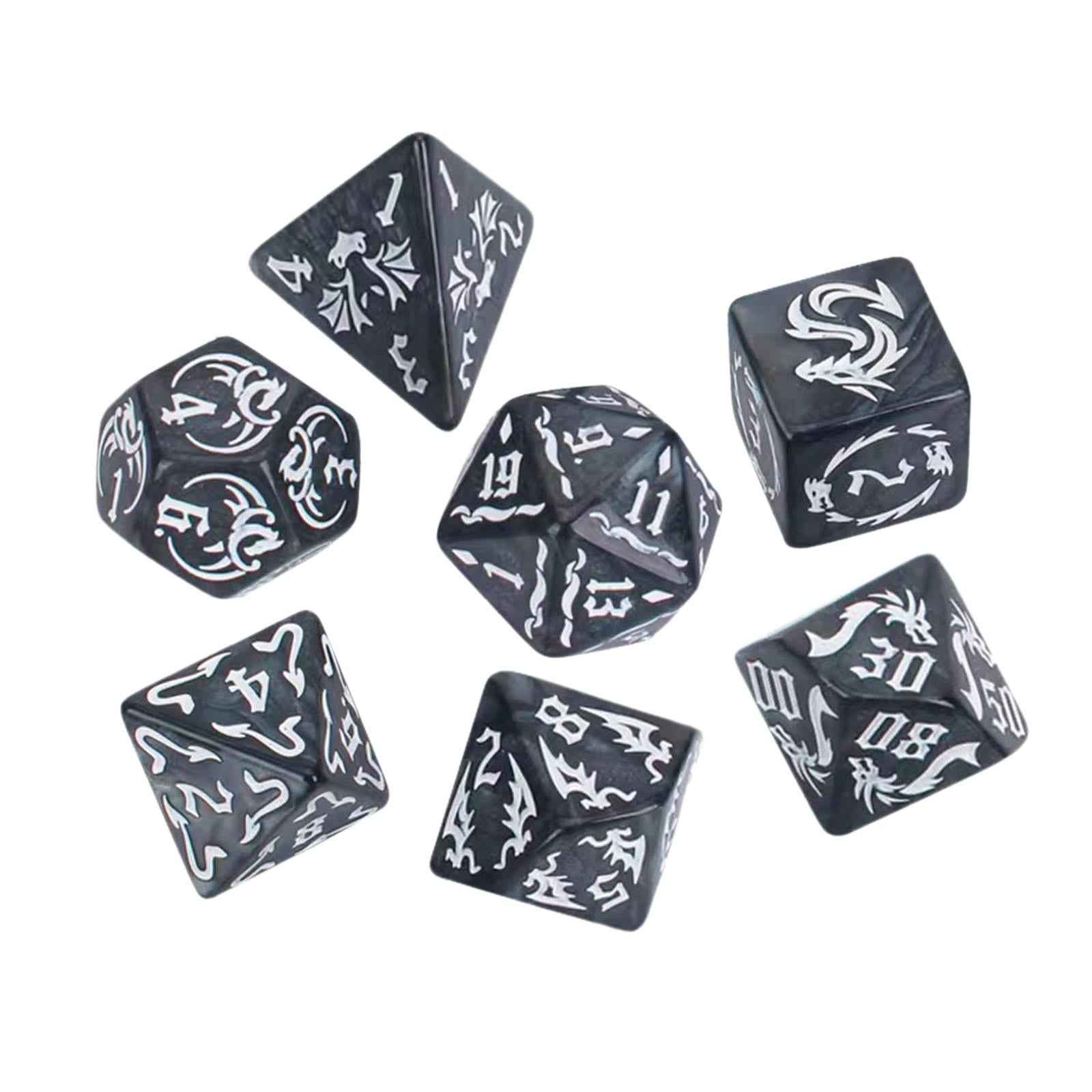 7 Pieces Polyhedral Dices Party Game Dices Game Dices Set for KTV Card Games black