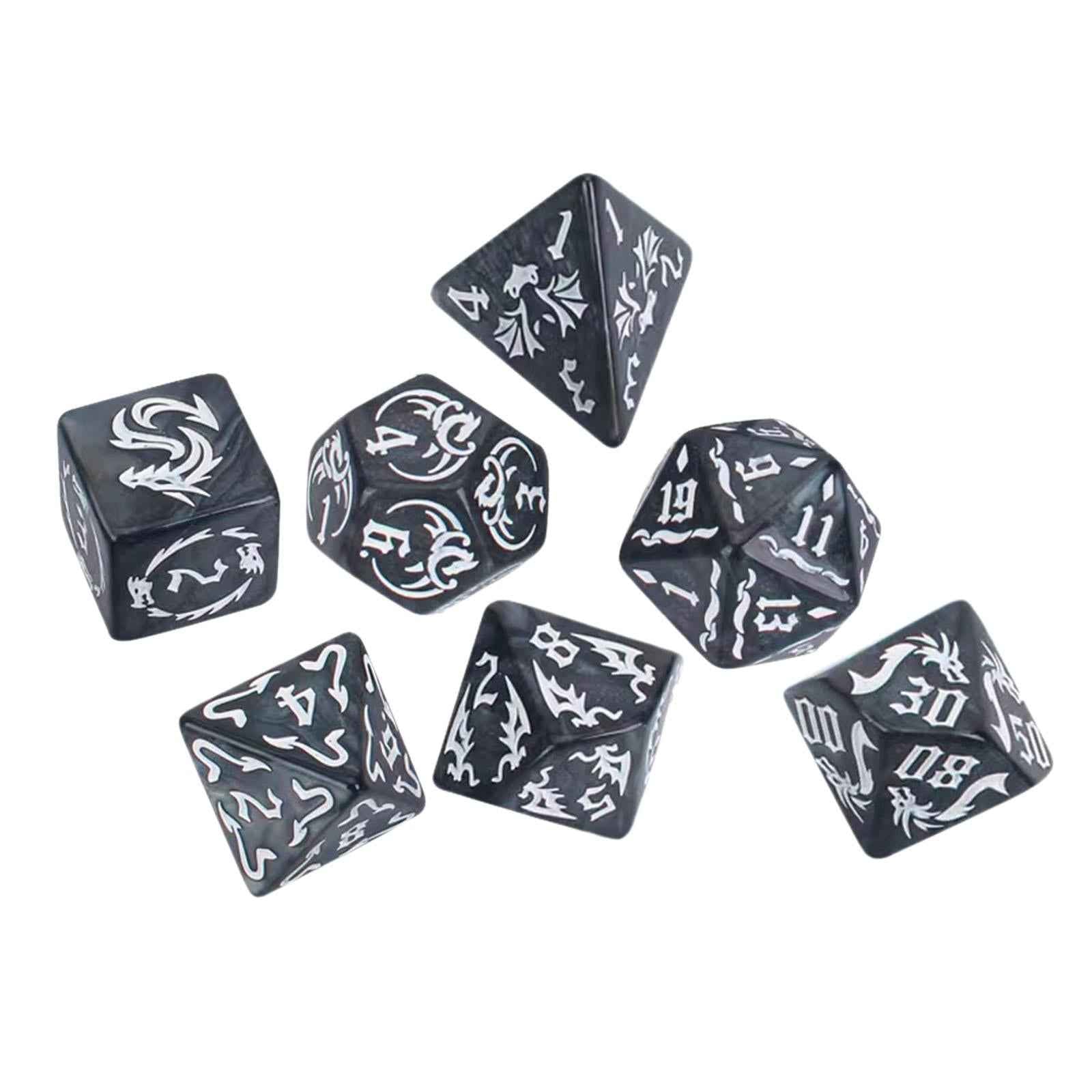 7 Pieces Polyhedral Dices Party Game Dices Game Dices Set for KTV Card Games black