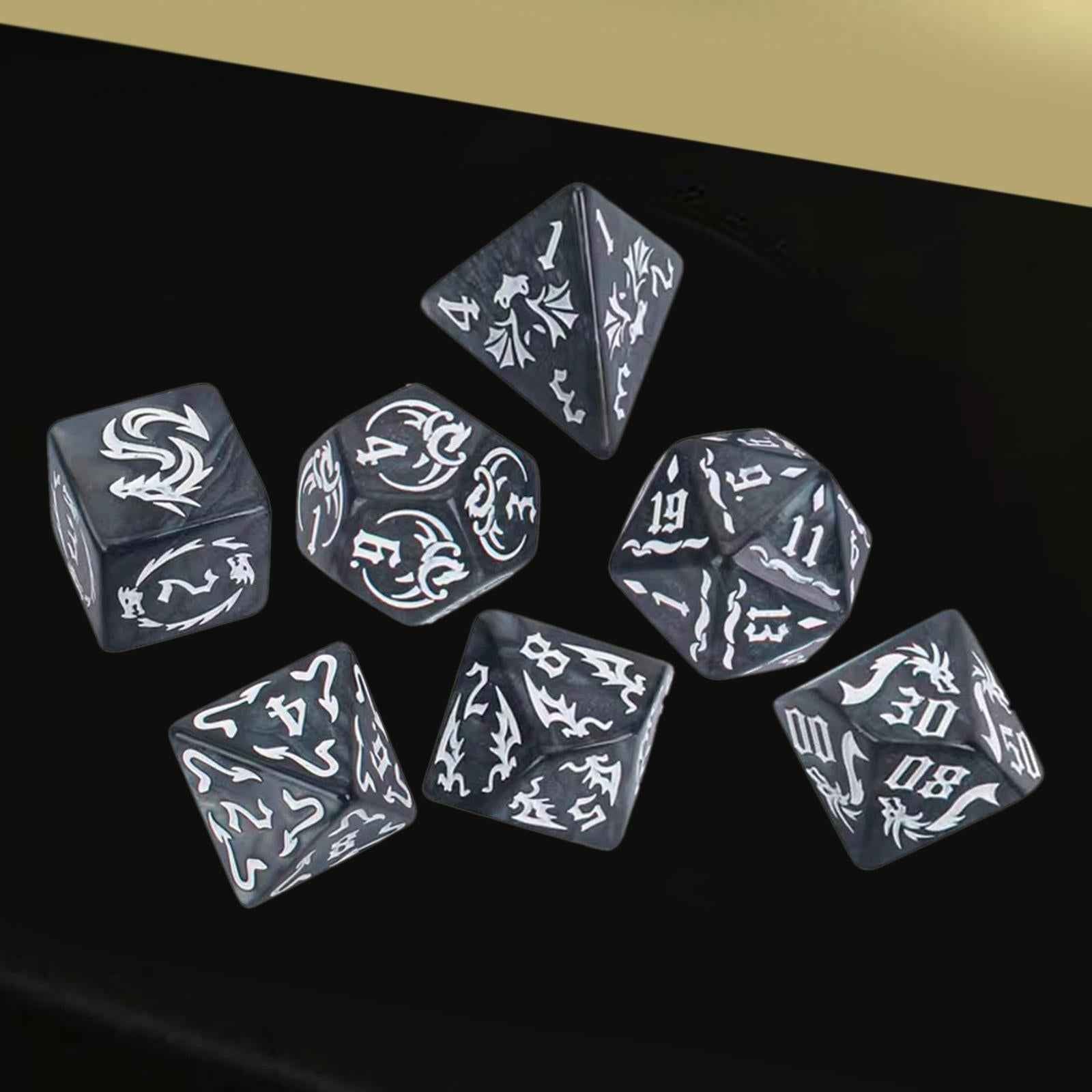 7 Pieces Polyhedral Dices Party Game Dices Game Dices Set for KTV Card Games black