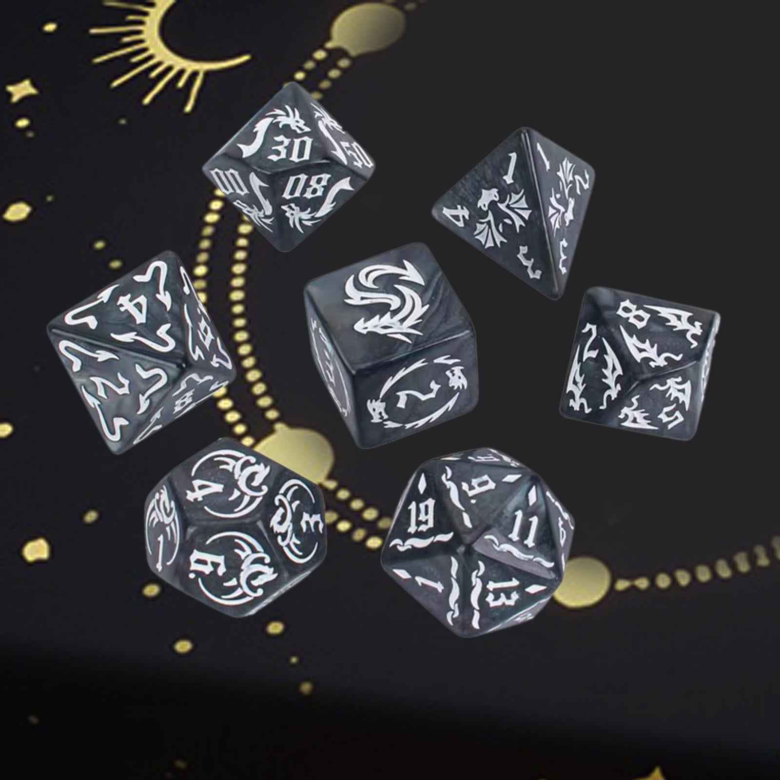7 Pieces Polyhedral Dices Party Game Dices Game Dices Set for KTV Card Games black