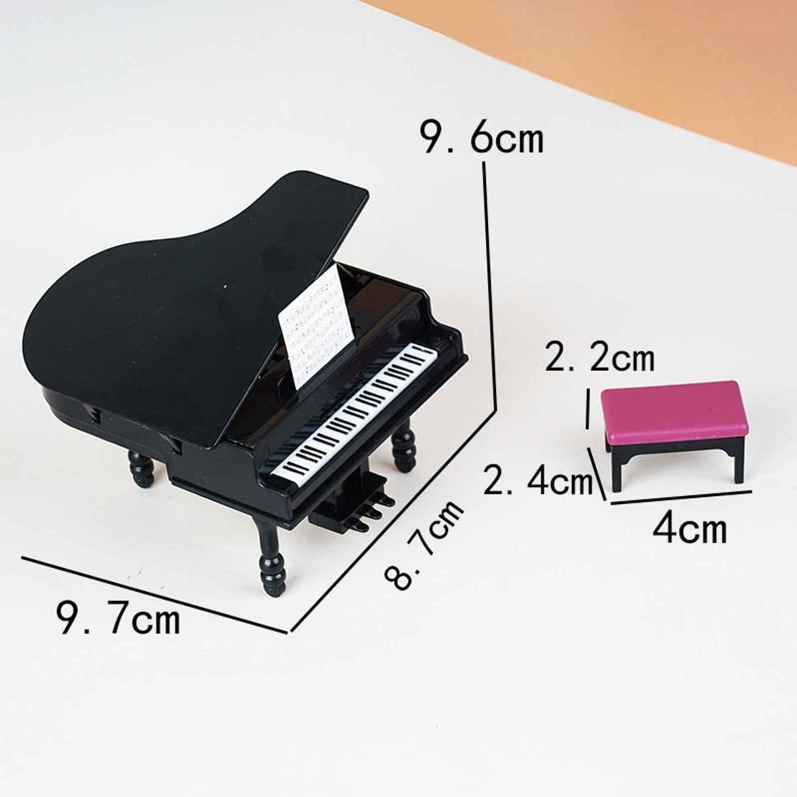 1:12 Scale Dollhouse Mini Grand Piano with Stool for Living Room Bedroom Playhouse