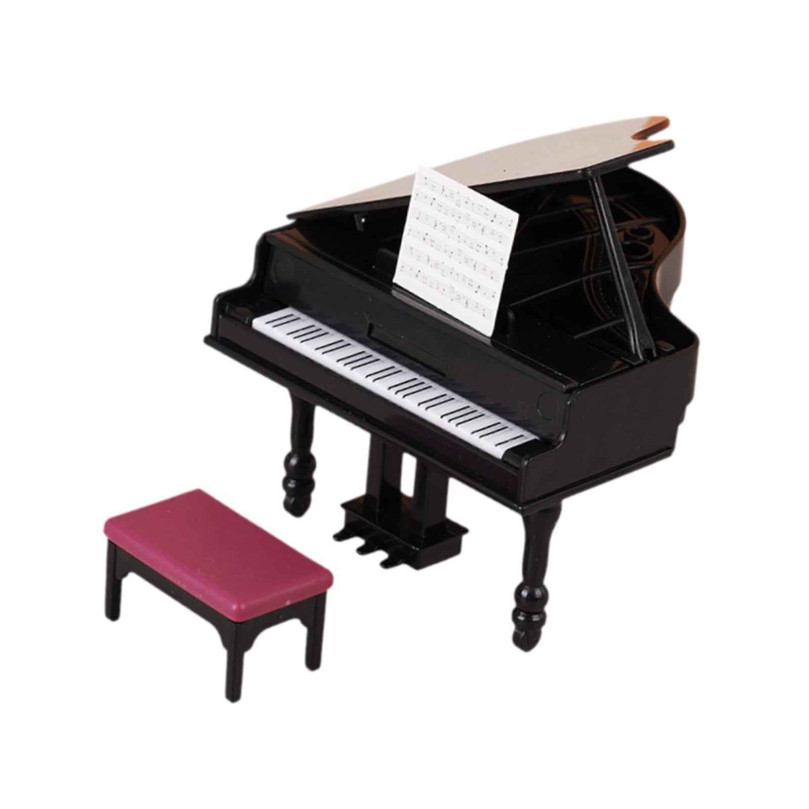 1:12 Scale Dollhouse Mini Grand Piano with Stool for Living Room Bedroom Playhouse