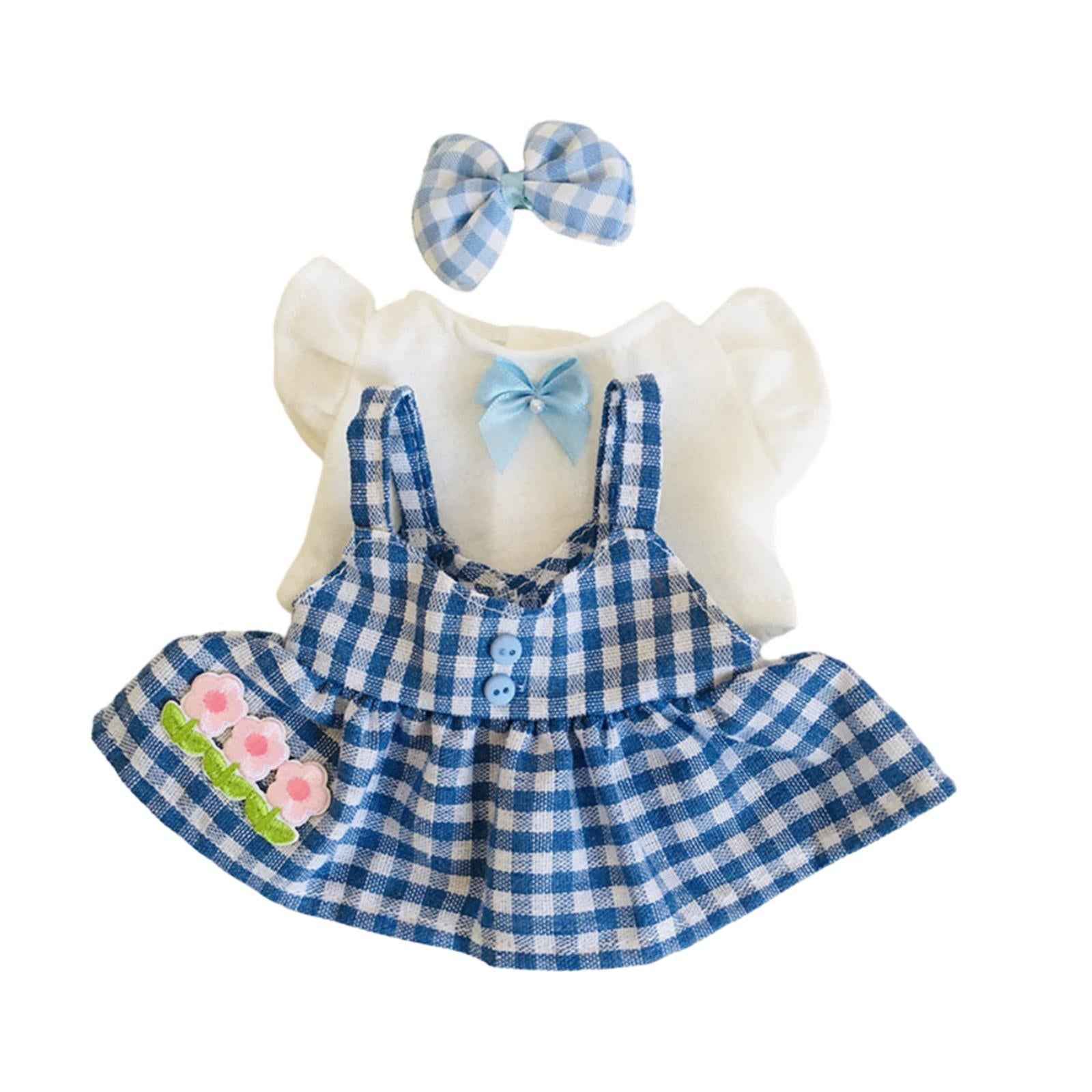 3 Pieces 20cm Miniature Doll Clothes Girl Doll Outfits for 20cm Pendant Doll Blue