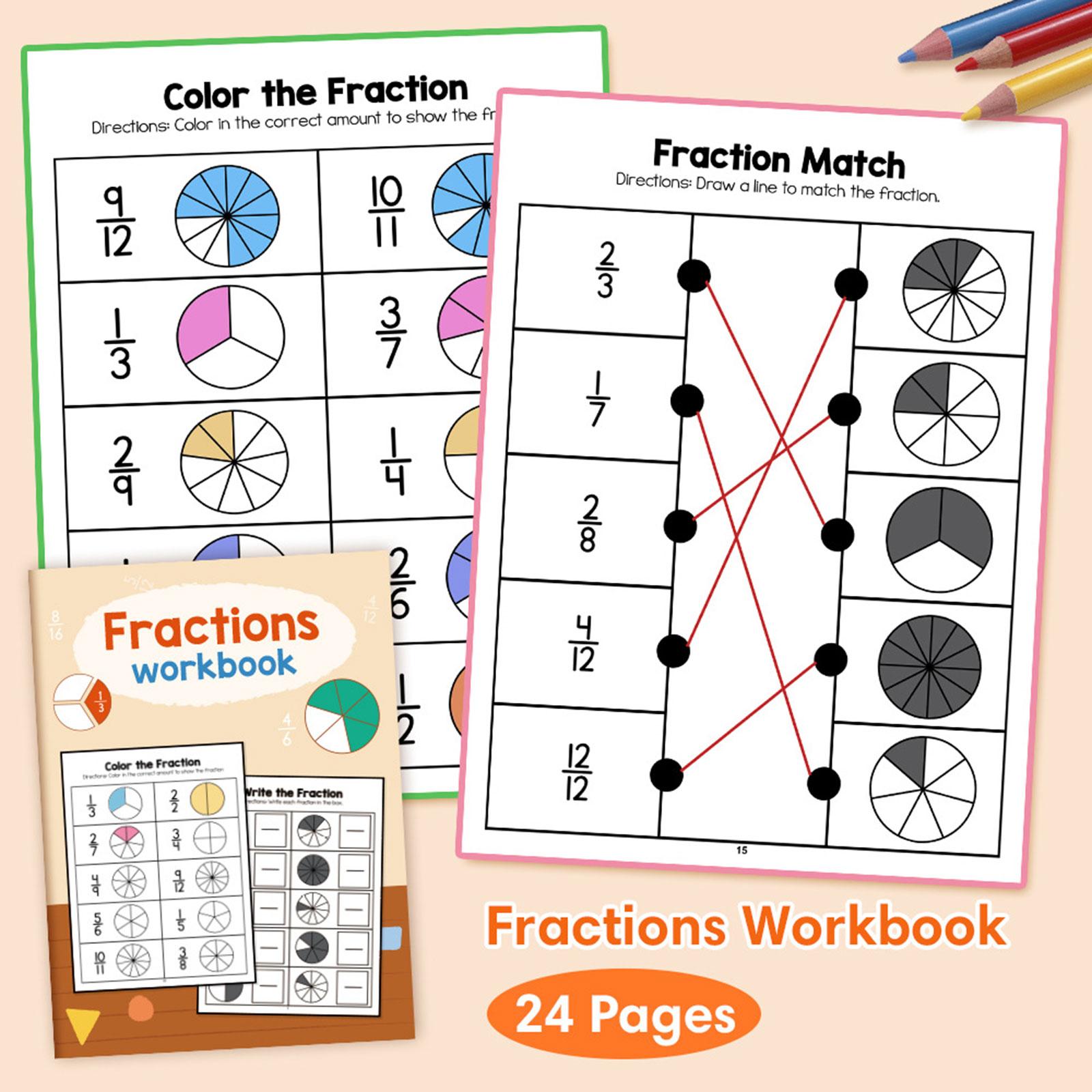 Children Math Fraction Practice Book 11x8inch for Elementary School Portable