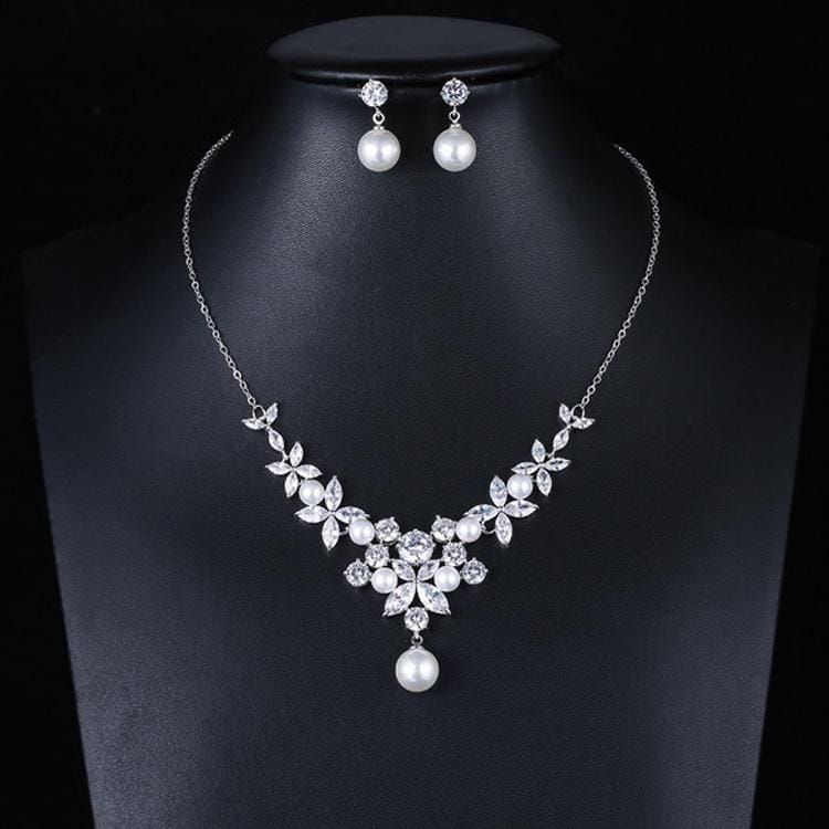 Elegant Simple Bridal Wedding Earrings Zircon Necklace Set (TL61)