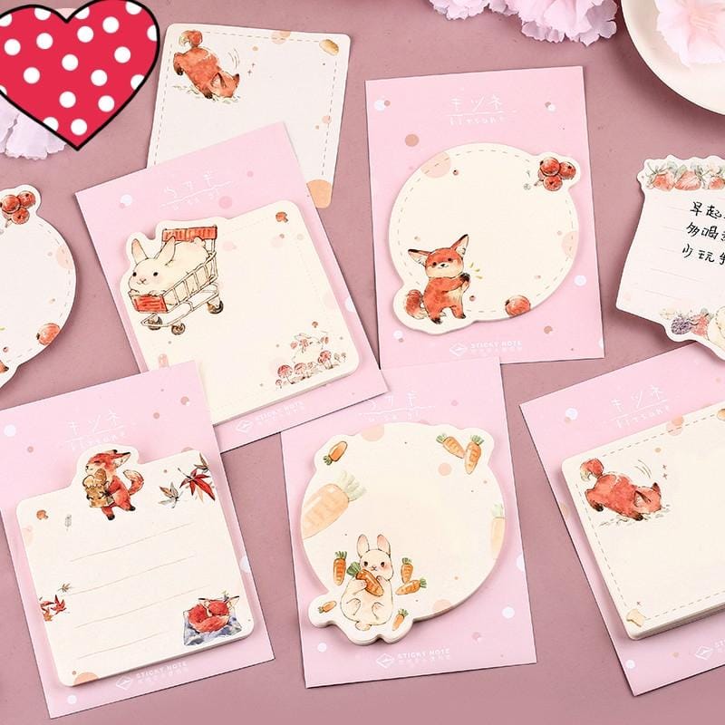 2 PCS Cute Cartoon Animal Note Notepad Diary Self-adhesive Glue Memo Post-it (Happy Fox)
