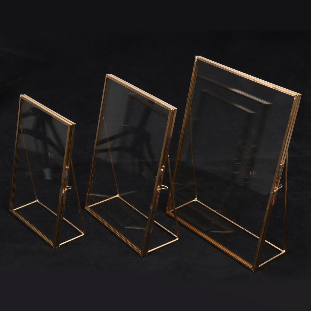 2pcs Antique Gold Brass Glass Photo Picture Frame Portrait Home Decor 5x7in