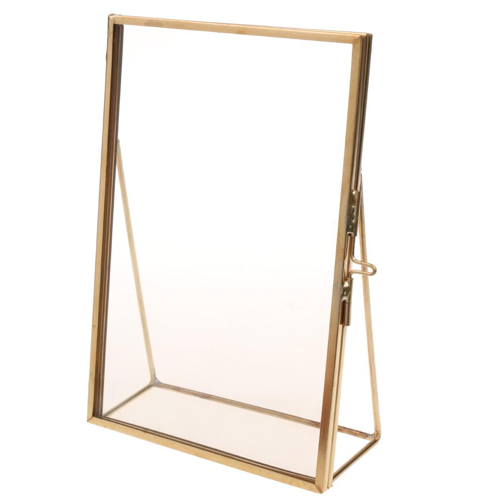 2pcs Antique Gold Brass Glass Photo Picture Frame Portrait Home Decor 5x7in