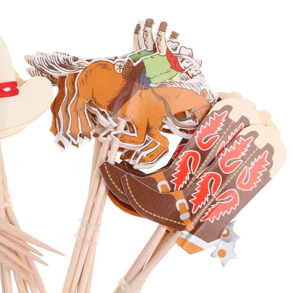 3 x 24 Pieces Cowboy Cupcake Picks Cake Toppers Party Decoration