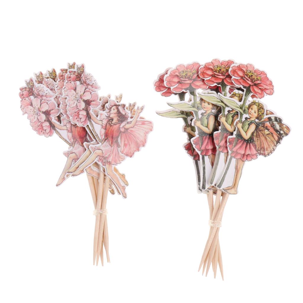 120pcs Set Flower Fairy Pixie Cupcake Cake Topper Pick Party Cake Decor