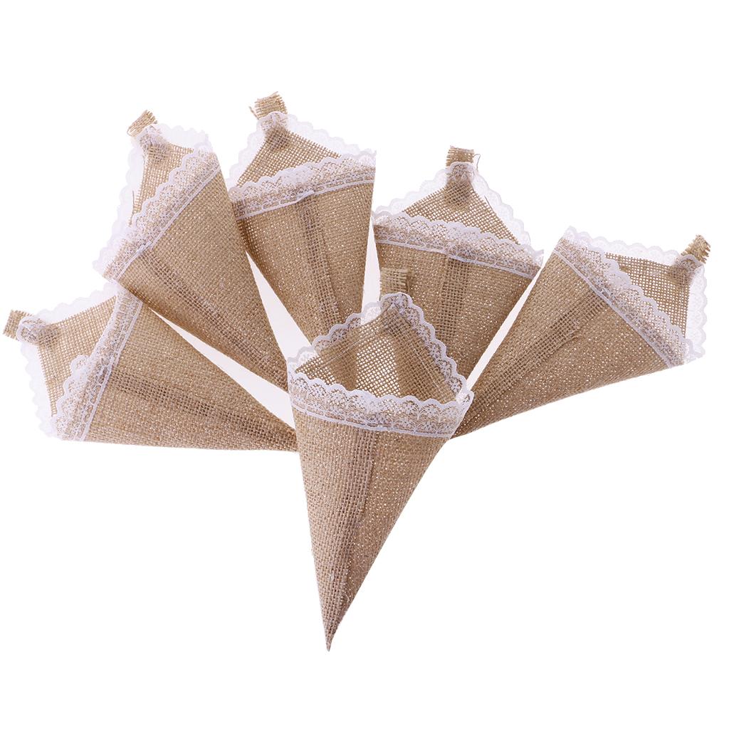 12pcs Hanging Burlap Lace Flower Basket Pew Cone Wedding Home Decoration DIY