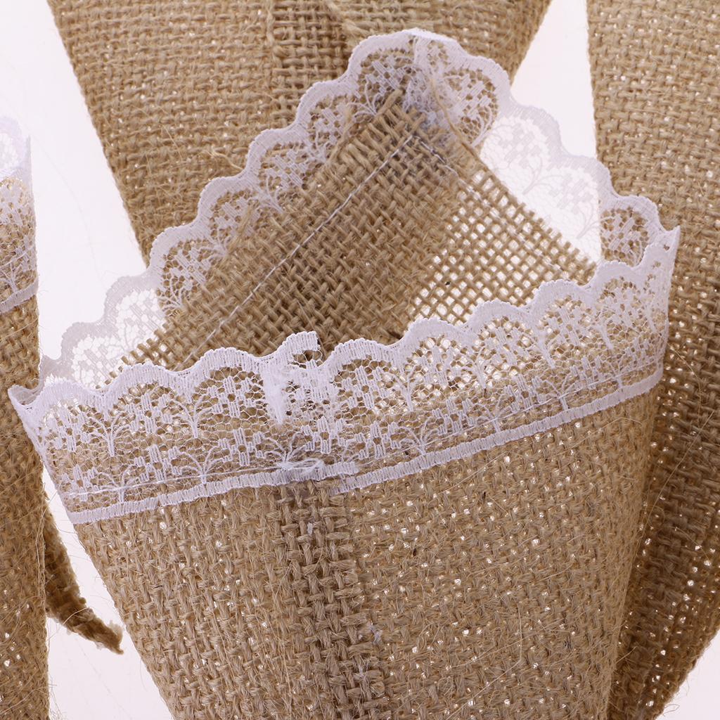 12pcs Hanging Burlap Lace Flower Basket Pew Cone Wedding Home Decoration DIY