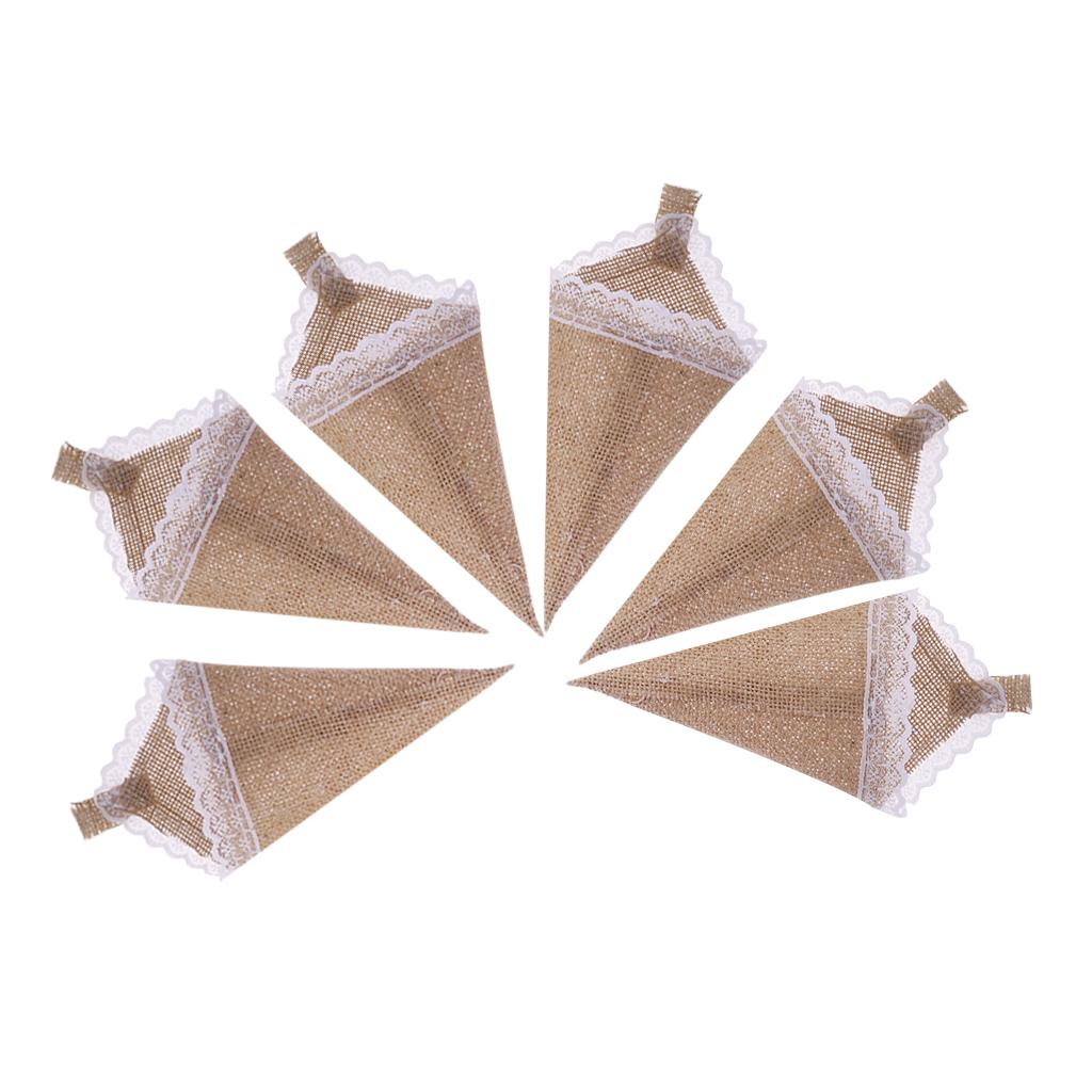 12pcs Hanging Burlap Lace Flower Basket Pew Cone Wedding Home Decoration DIY