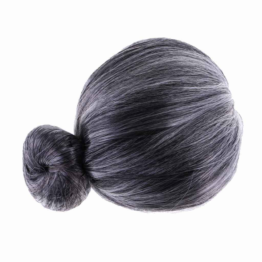 Funny Old Lady Grandma Silver Gray Short Bun Wig Party Cosplay Fancy Dress