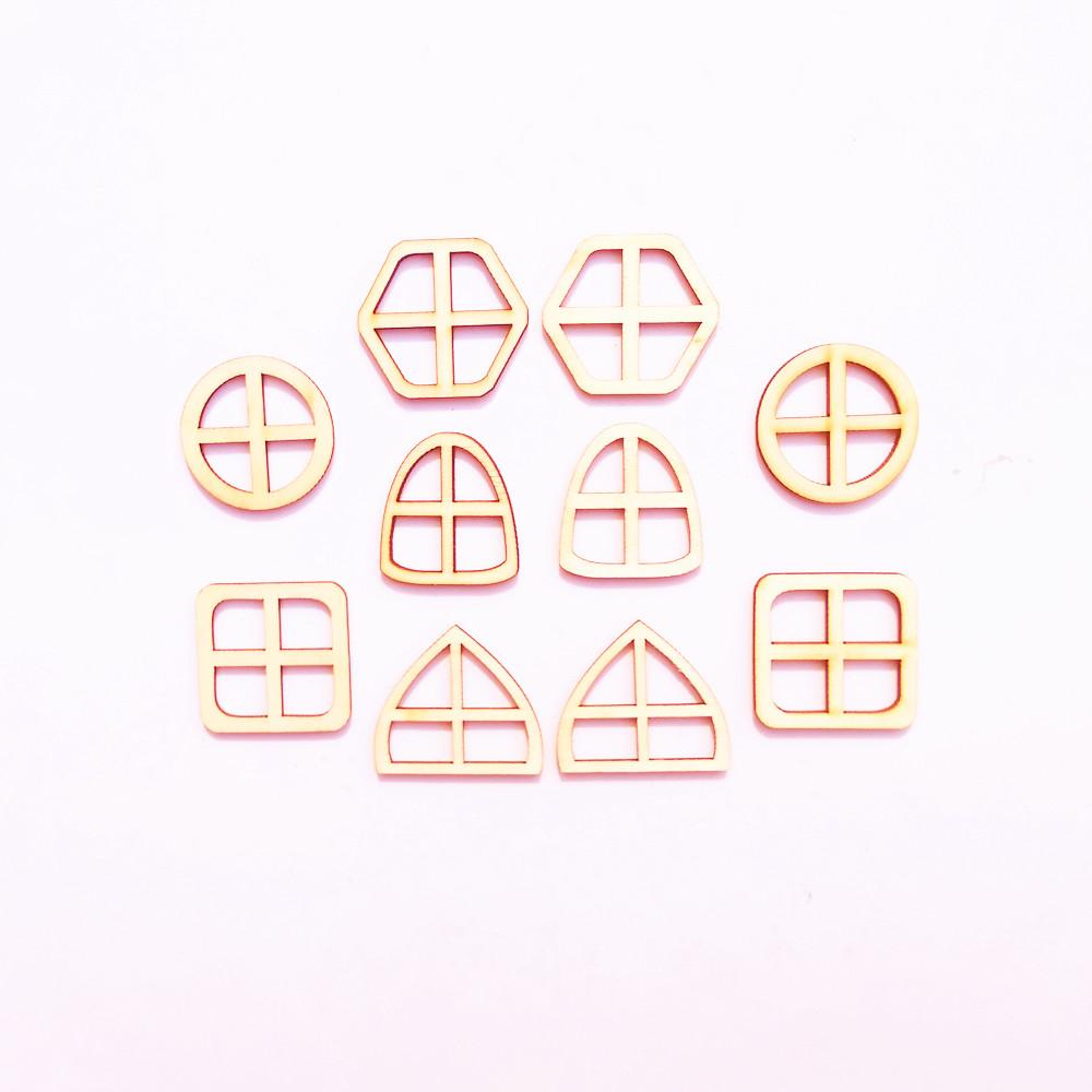 20pcs Set Unpainted Wooden Fairy Windows Shape Craft Embellishments Decor