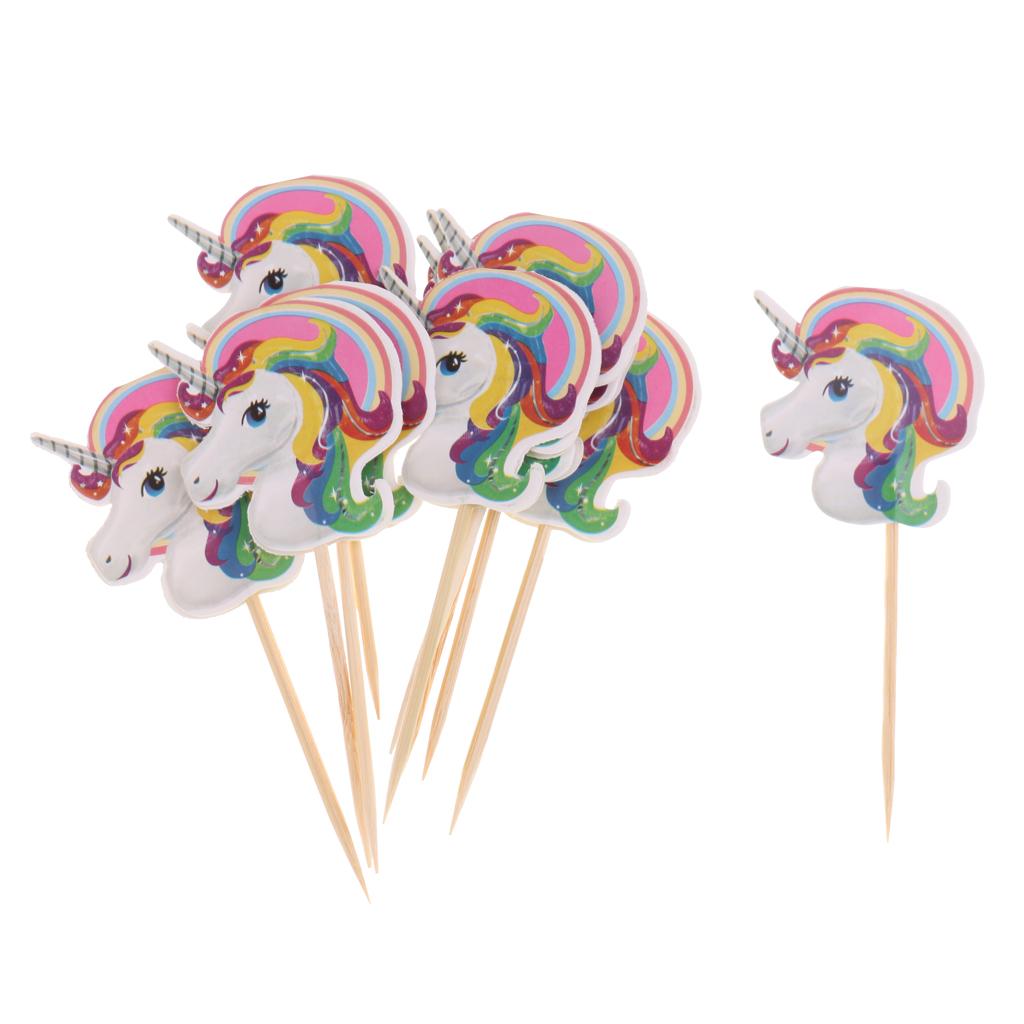 30 Pieces Magical Unicorn Cupcake Topper Wooden Sticks Birthday Food Picks