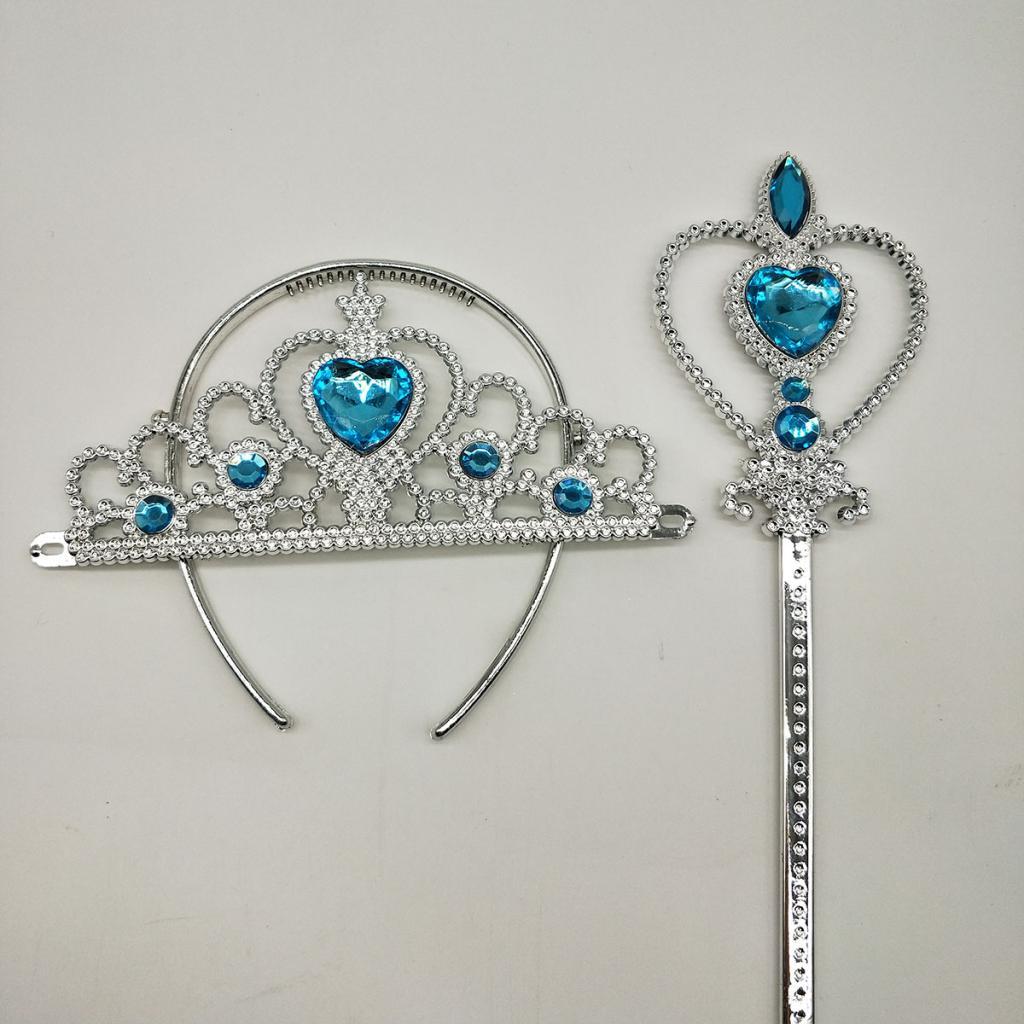 2 Sets Princess Belle Dress Costume Accessory Glove Wand Tiara Jewerly Set
