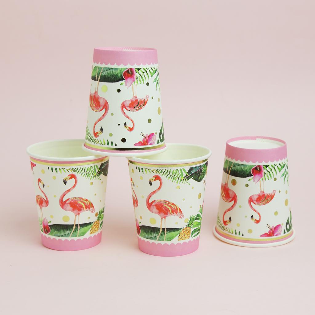 60pcs Tropical Flamingo Paper Disposable Cups Birthday Party Tableware Decor