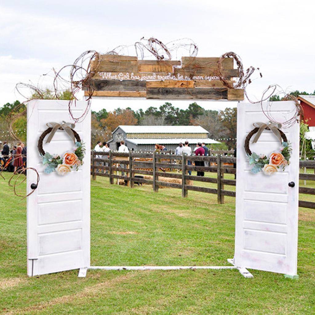 2pcs Rattan Artificial Flower Wreath Front Door Wedding Decor Champagne