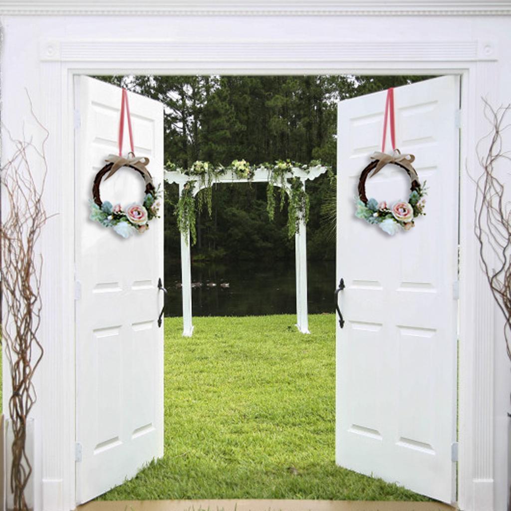 2pcs Rattan Artificial Flower Wreath Front Door Wreath Wedding Decor Cream