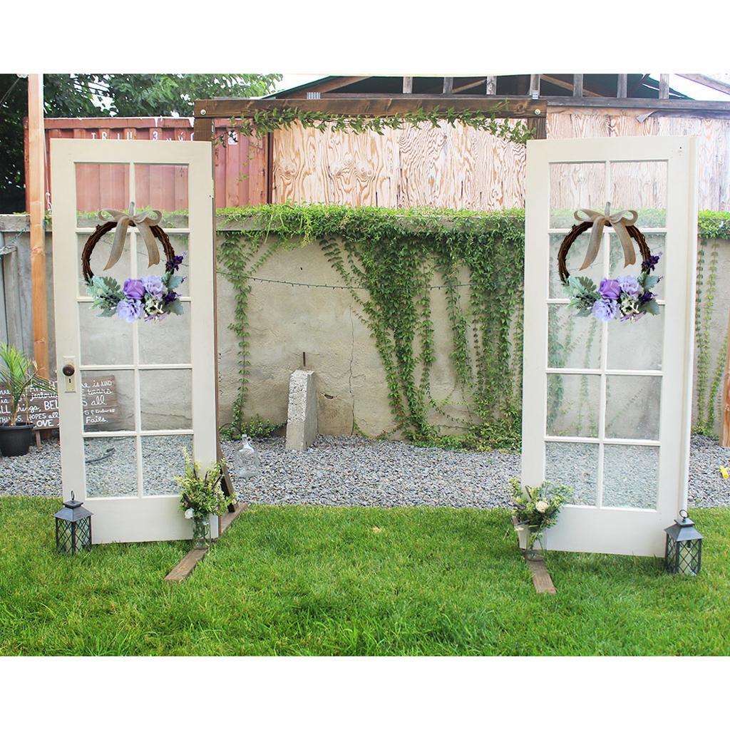 2pcs Rattan Artificial Flower Wreath Front Door Wreath Wedding Decor Purple