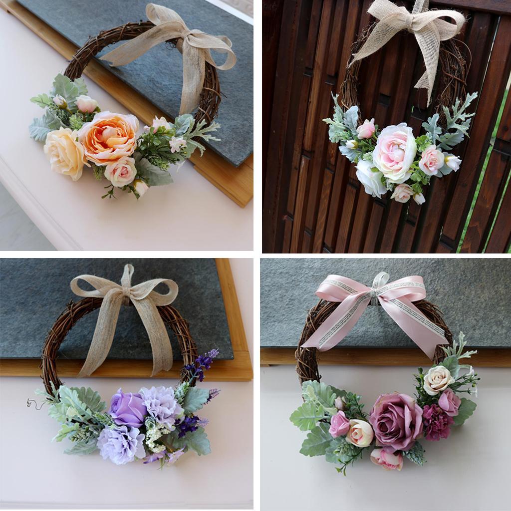 2pcs Rattan Artificial Flower Wreath Front Door Wreath Wedding Decor Purple