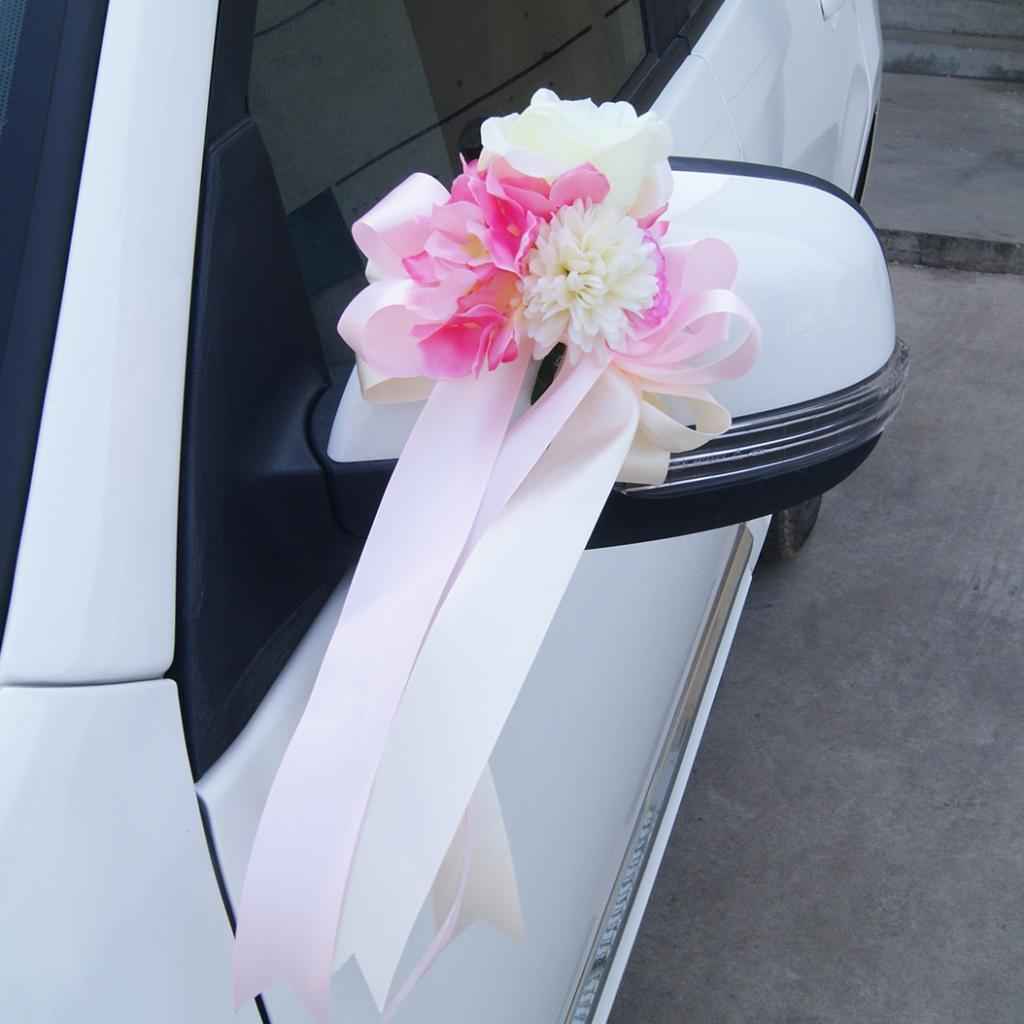Wedding Car Artificial Silk Flower and Ribbon Party Decor Kit Pink