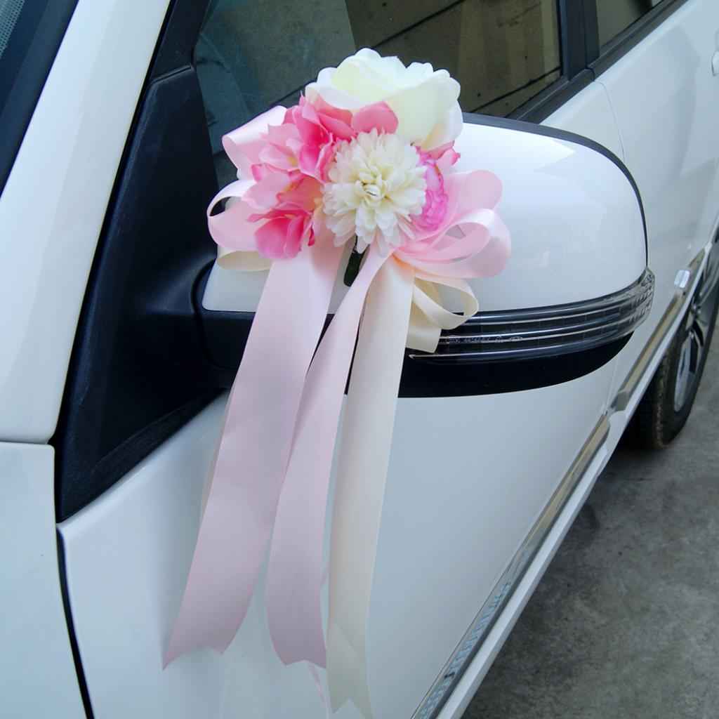 Wedding Car Artificial Silk Flower and Ribbon Party Decor Kit Pink