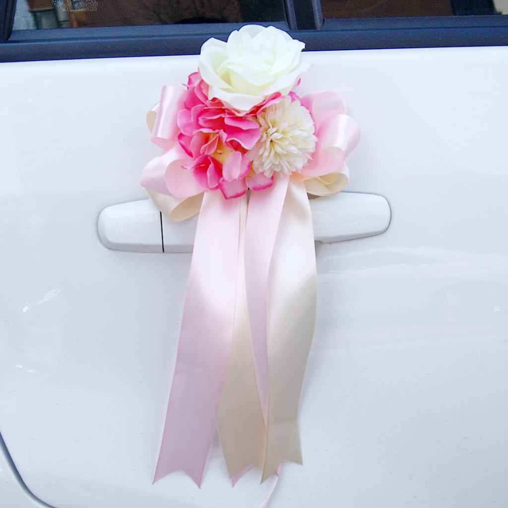 Wedding Car Artificial Silk Flower and Ribbon Party Decor Kit Pink