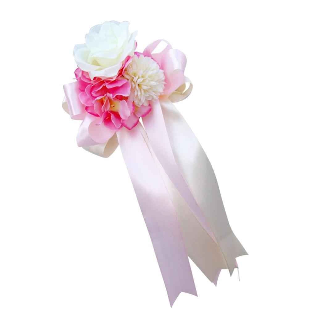 Wedding Car Artificial Silk Flower and Ribbon Party Decor Kit Pink