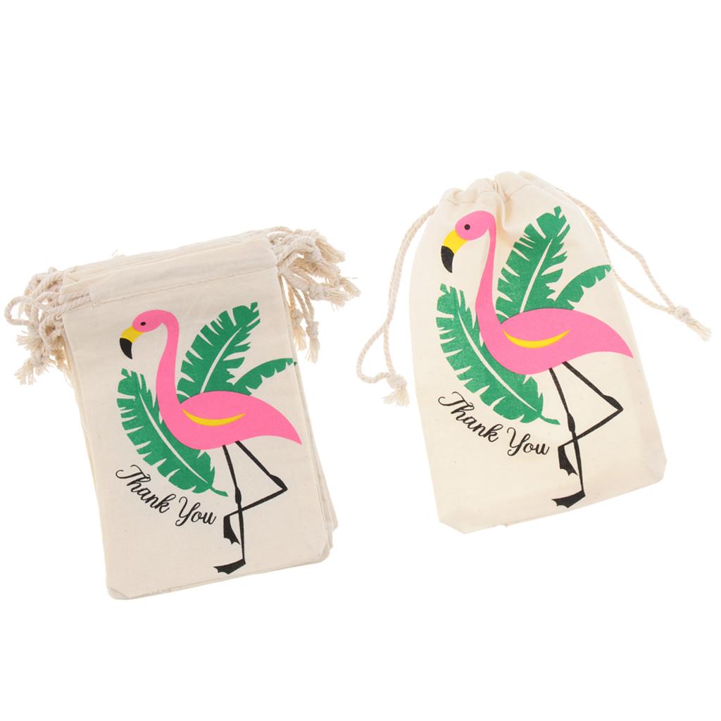 20pcs Flamingo Thank you Cotton Linen Jewelry Pouch Drawstring Bag Favor
