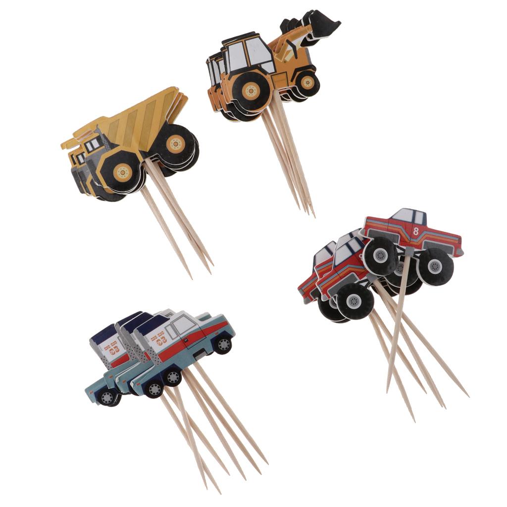 48 Pieces Paper Car Cupcake Picks Cake Toppers for Kids Birthday Party Decor