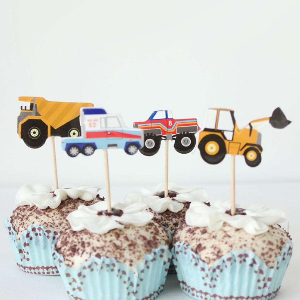 48 Pieces Paper Car Cupcake Picks Cake Toppers for Kids Birthday Party Decor