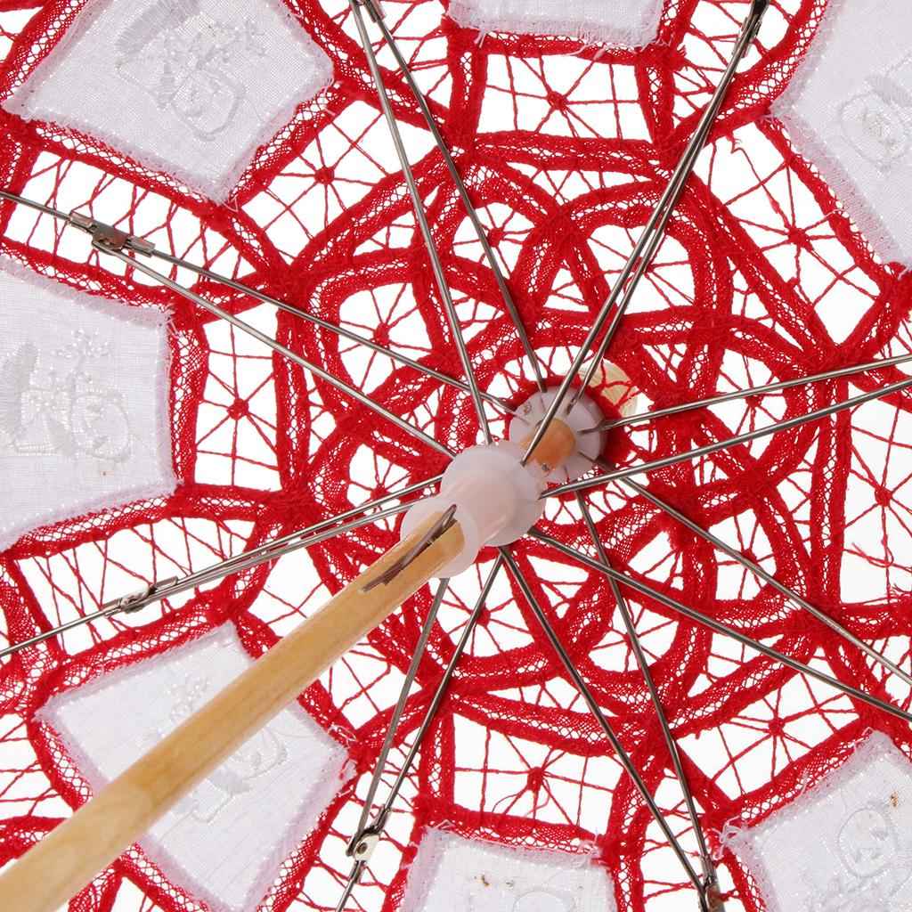 Handmade Cotton Lace Parasol Mini Wedding Bridal Flower Girls Umbrella Red