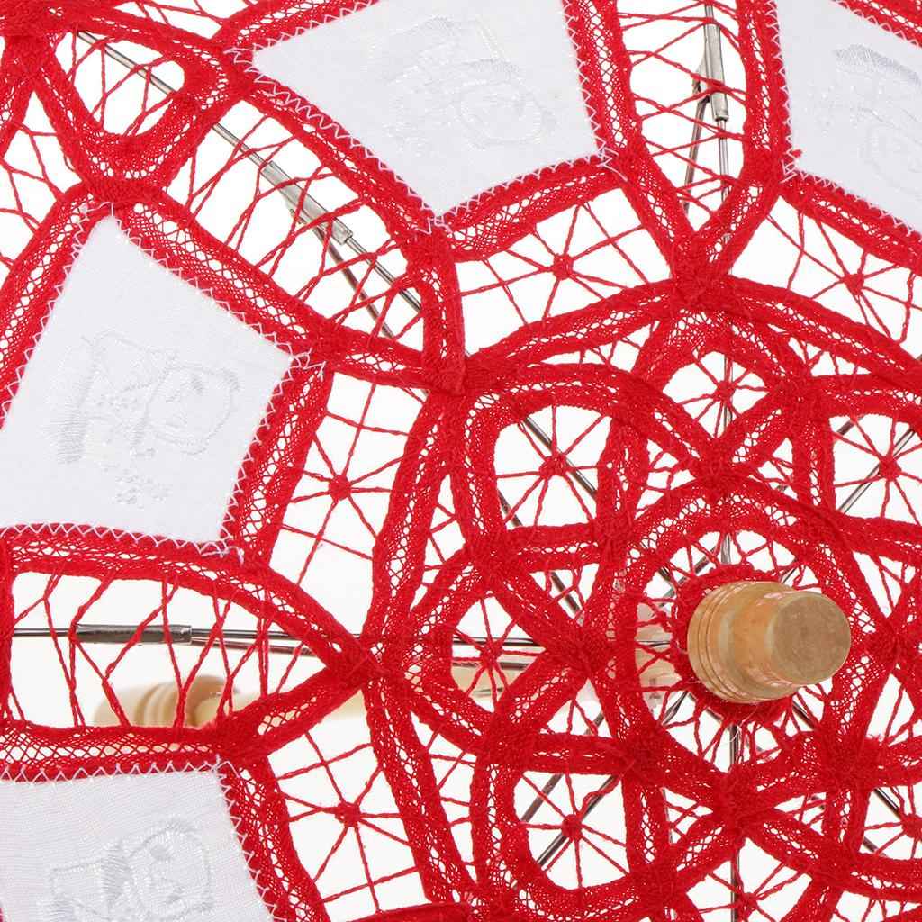 Handmade Cotton Lace Parasol Mini Wedding Bridal Flower Girls Umbrella Red