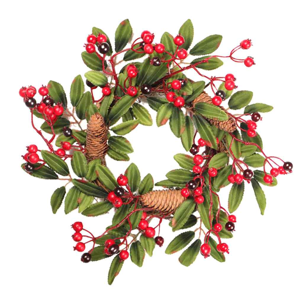 Artificial Pine Cone Leaf Berry Wreath for Home Window Door Wall Ornament Christmas Decoration
