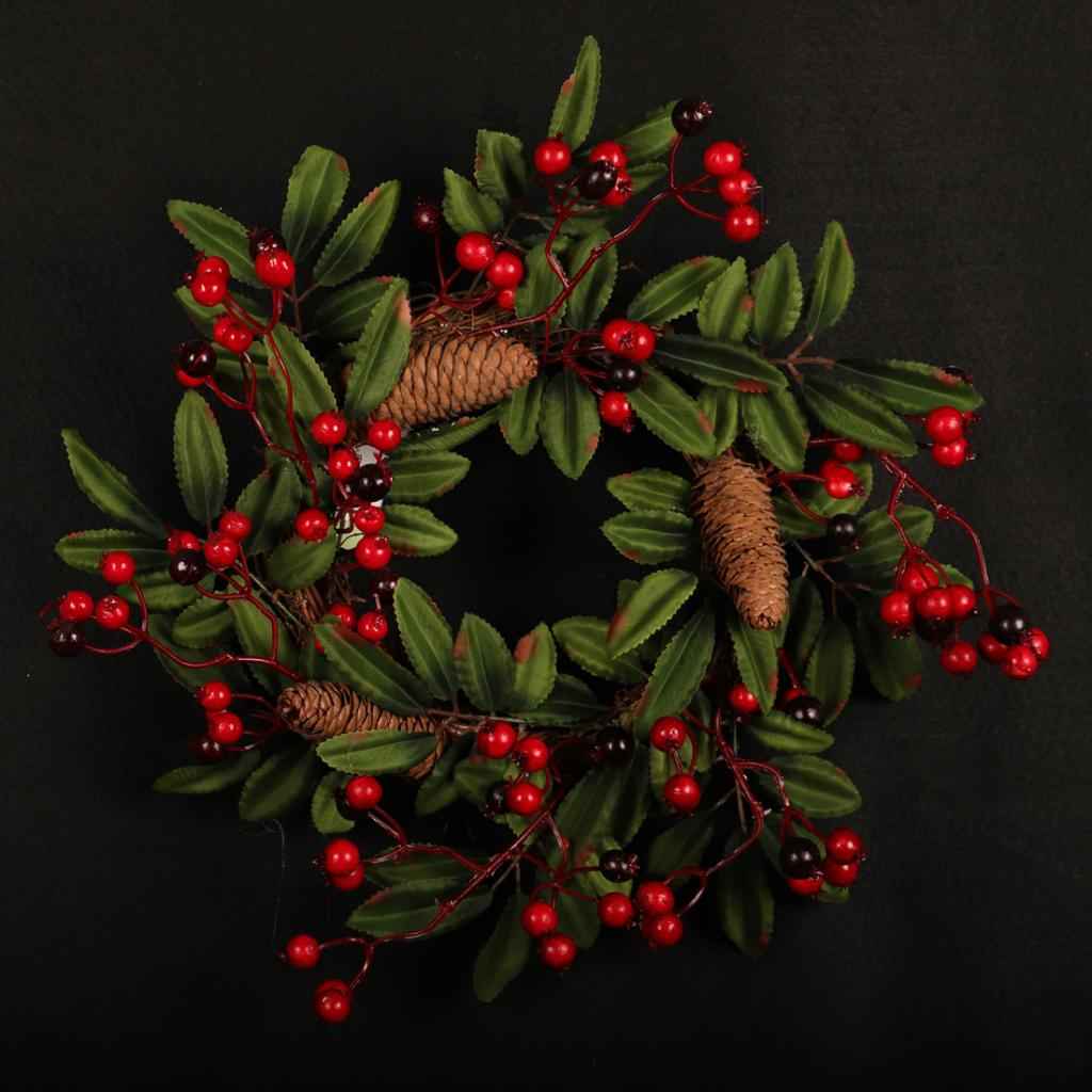 Artificial Pine Cone Leaf Berry Wreath for Home Window Door Wall Ornament Christmas Decoration