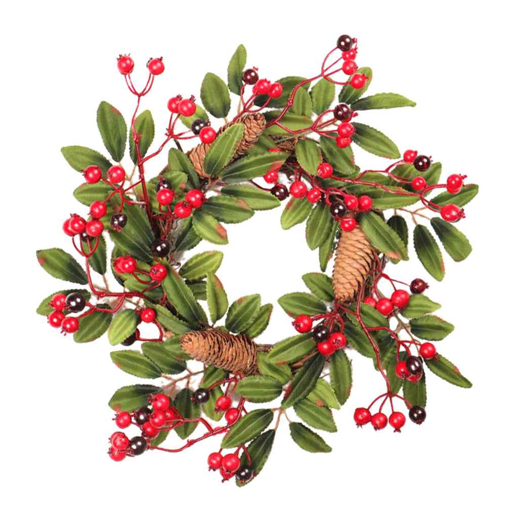 Artificial Pine Cone Leaf Berry Wreath for Home Window Door Wall Ornament Christmas Decoration
